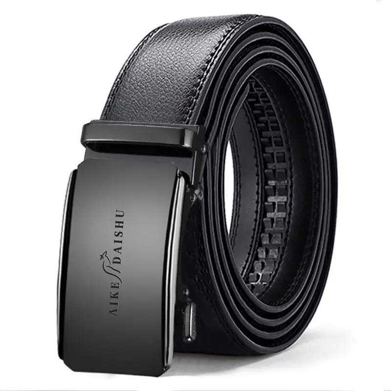 Men Black Leather Automatic Buckle Belt