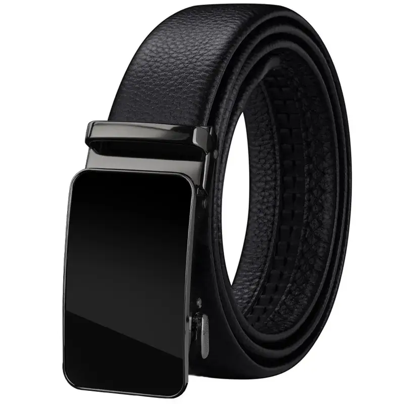 Men Black Cowhide Automatic Buckle Belt