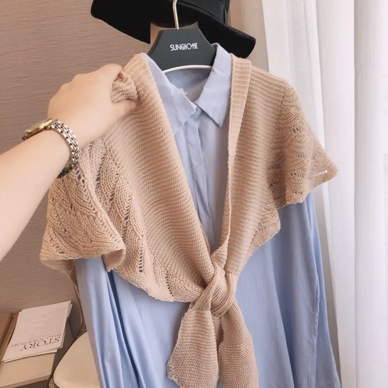 Women Knitted Shawl Gray Lightweight Summer Outerwear