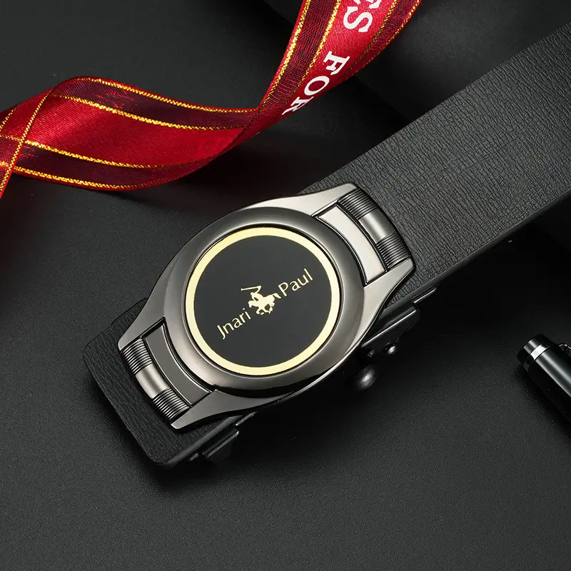 Men Leather Belt Black Gold Buckle Premium Gift Box