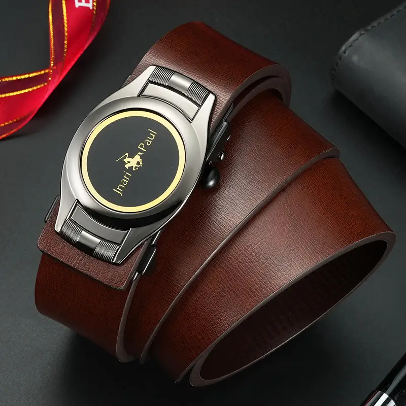 Men Leather Belt Black Gold Buckle Premium Gift Box