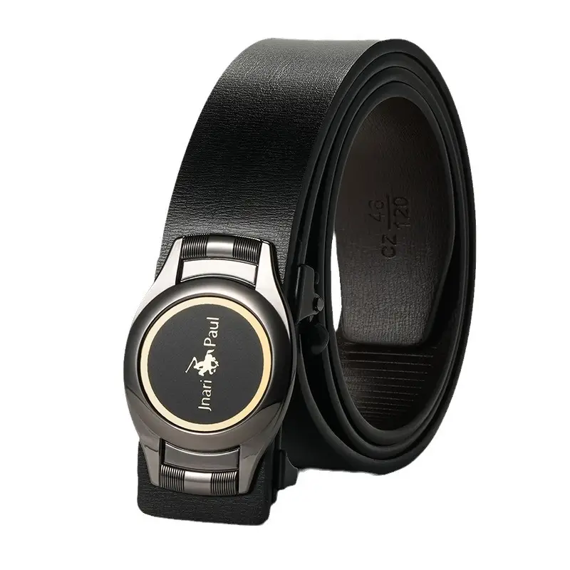 Men Leather Belt Black Gold Buckle Premium Gift Box