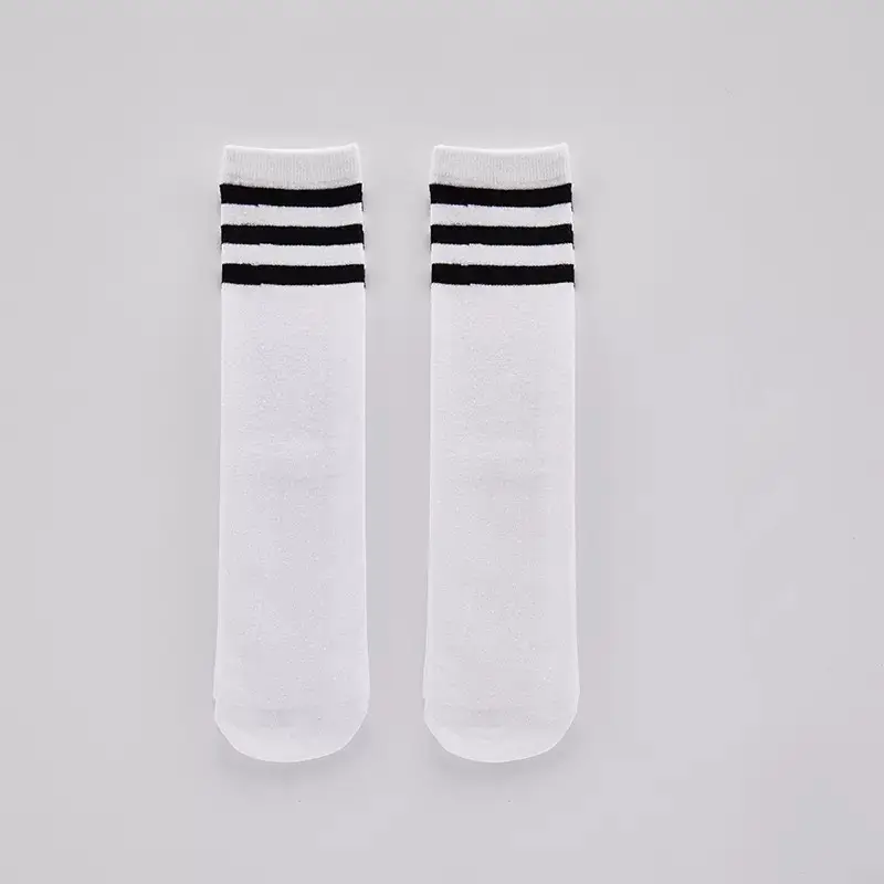 White Striped Cotton Mid-Calf Socks for Girls