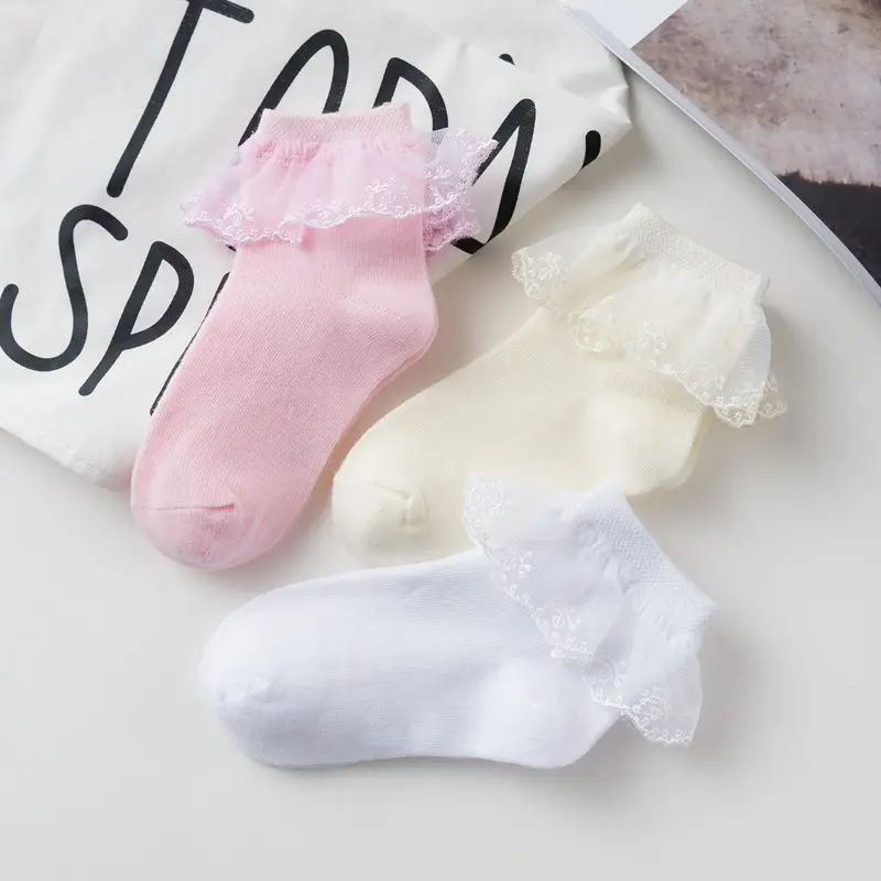 Girls Cotton Lace Socks White 1-3Yr