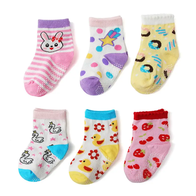 Girls Cartoon Cotton Anti-Slip Socks Set