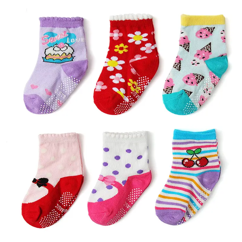 Girls Cartoon Cotton Anti-Slip Socks Set