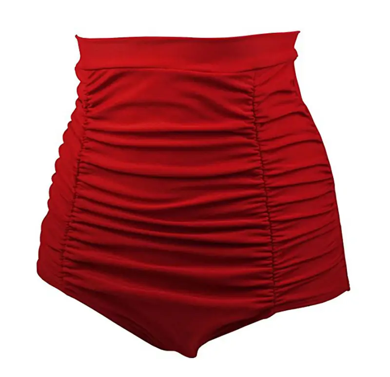 Black High Waist Pleated Women's Swim Trunks