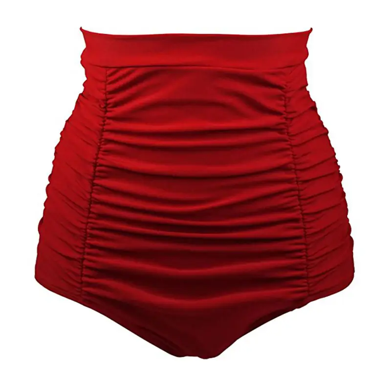 Black High Waist Pleated Women's Swim Trunks