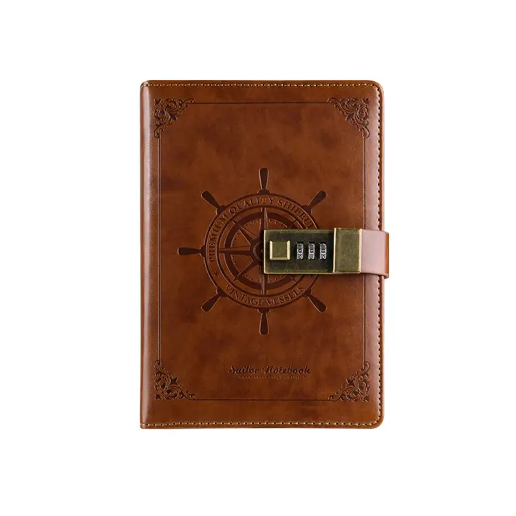 Brown Leather Password Diary with Ship Wheel Lock