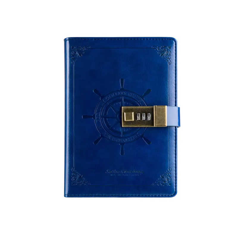 Brown Leather Password Diary with Ship Wheel Lock