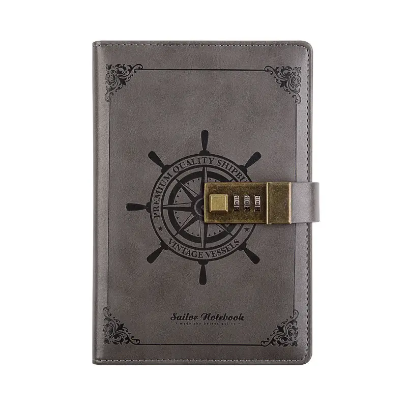Brown Leather Password Diary with Ship Wheel Lock