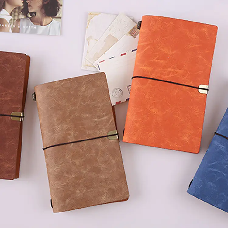 Vintage Imitation Leather A6 Notebook with Strap Closure