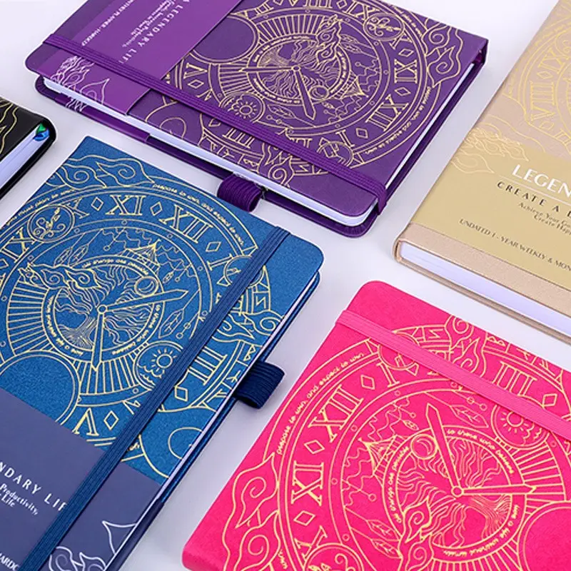 A5 Weekly Planner Notebook Purple Gold Design