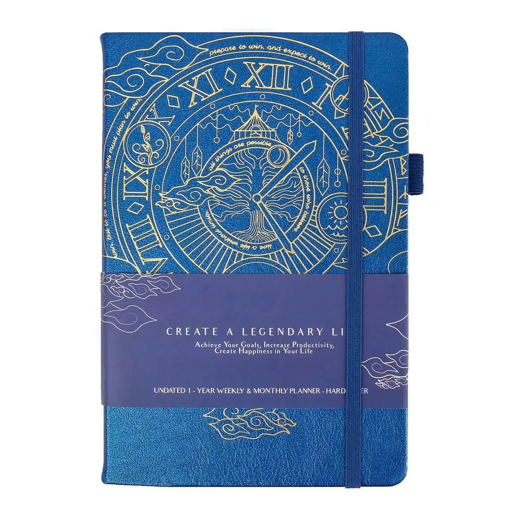 A5 Weekly Planner Notebook Purple Gold Design