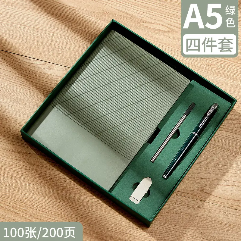Customizable Dark Blue Business Notebook Gift Set with Pen & Clip