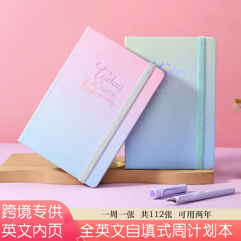 Weekly Planner Notebook Pink Blue Self-Filling English