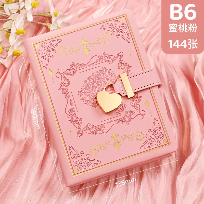 Heart Lock Password Diary Peach Green Pink