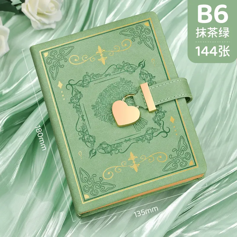 Heart Lock Password Diary Peach Green Pink