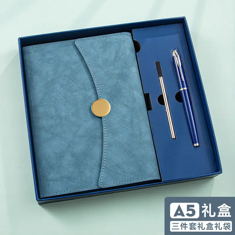 A5 Green Leather Notebook Set with Pen & Clip