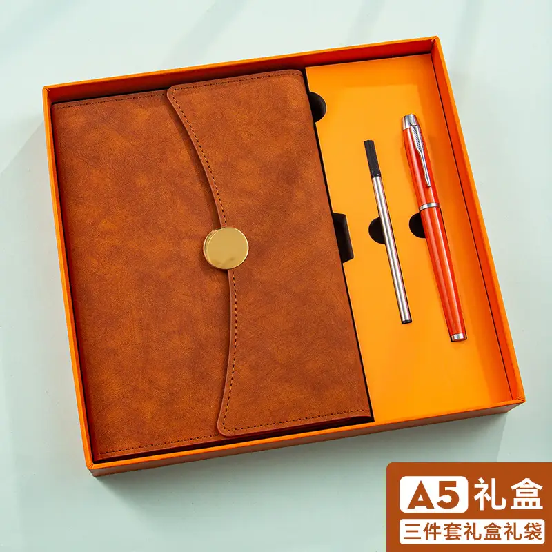 A5 Green Leather Notebook Set with Pen & Clip