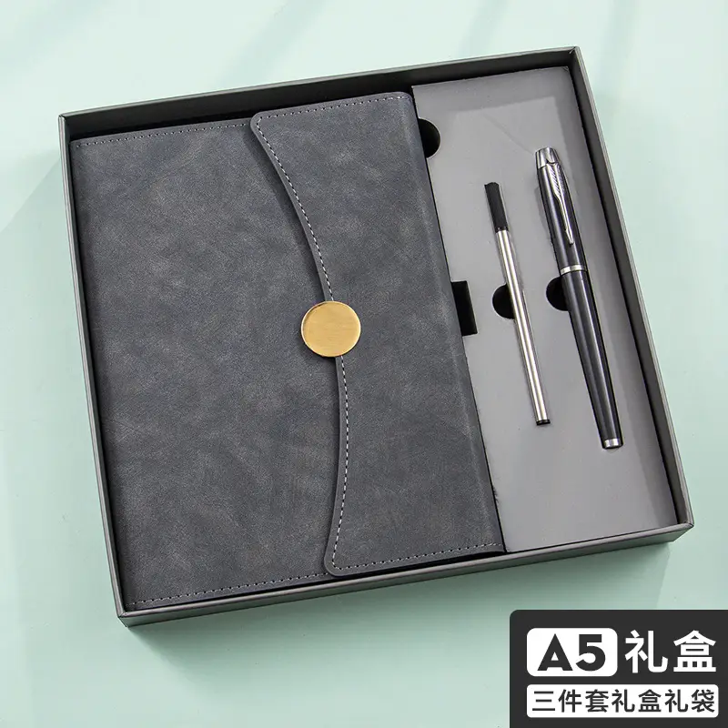 A5 Green Leather Notebook Set with Pen & Clip