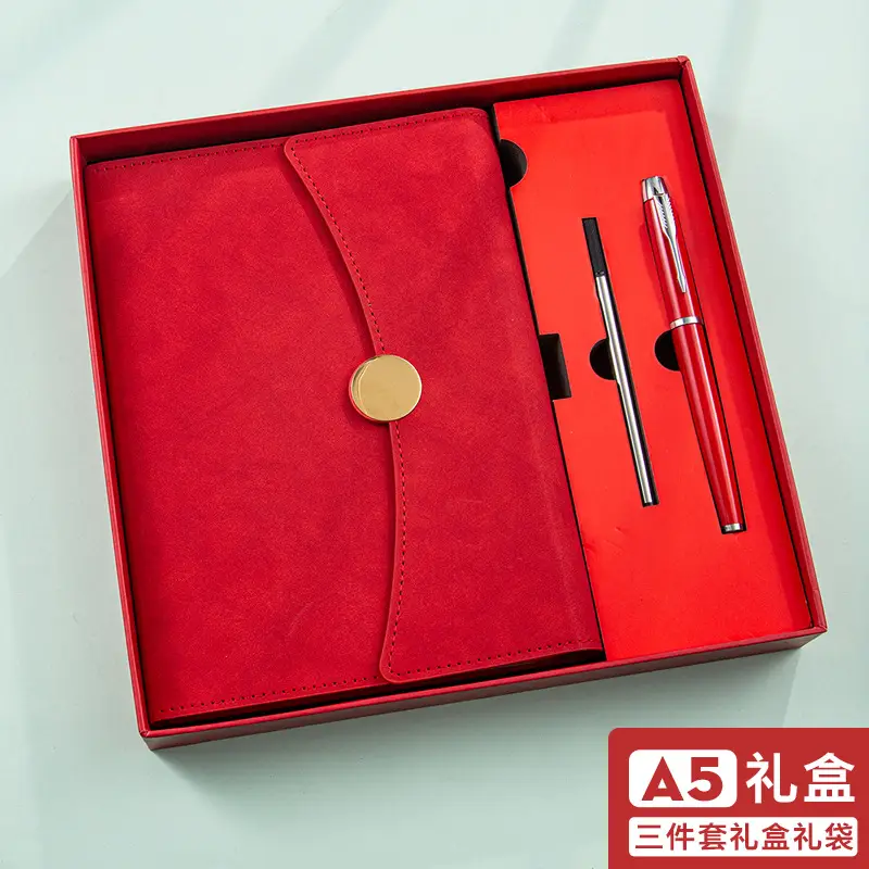A5 Green Leather Notebook Set with Pen & Clip