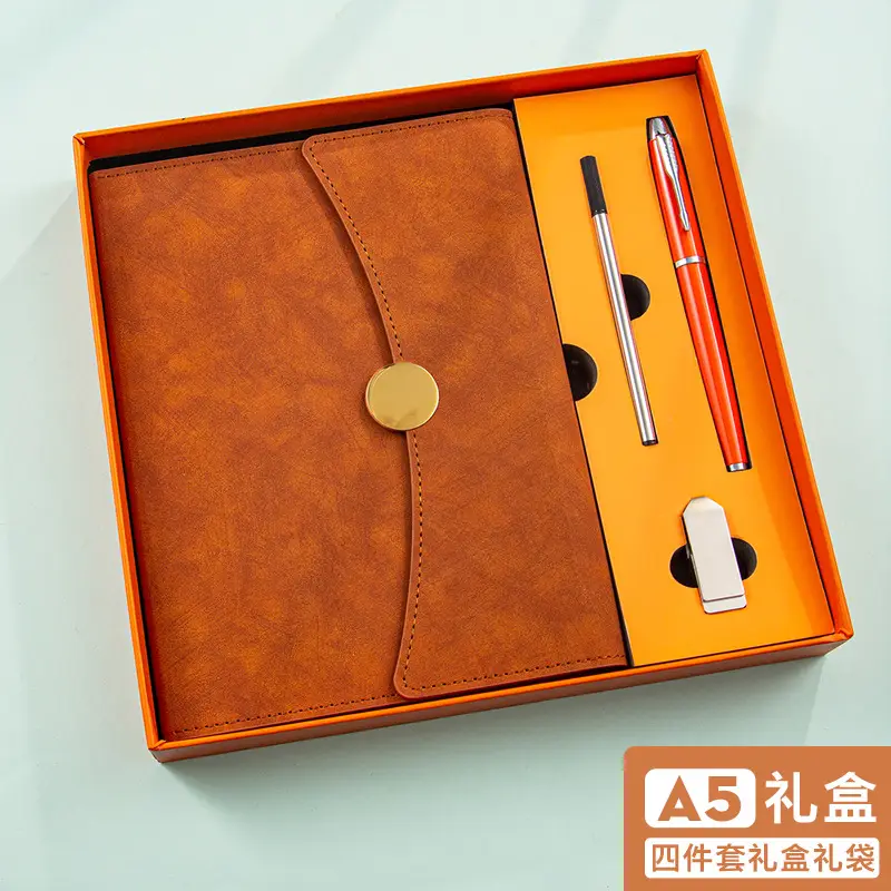 A5 Green Leather Notebook Set with Pen & Clip