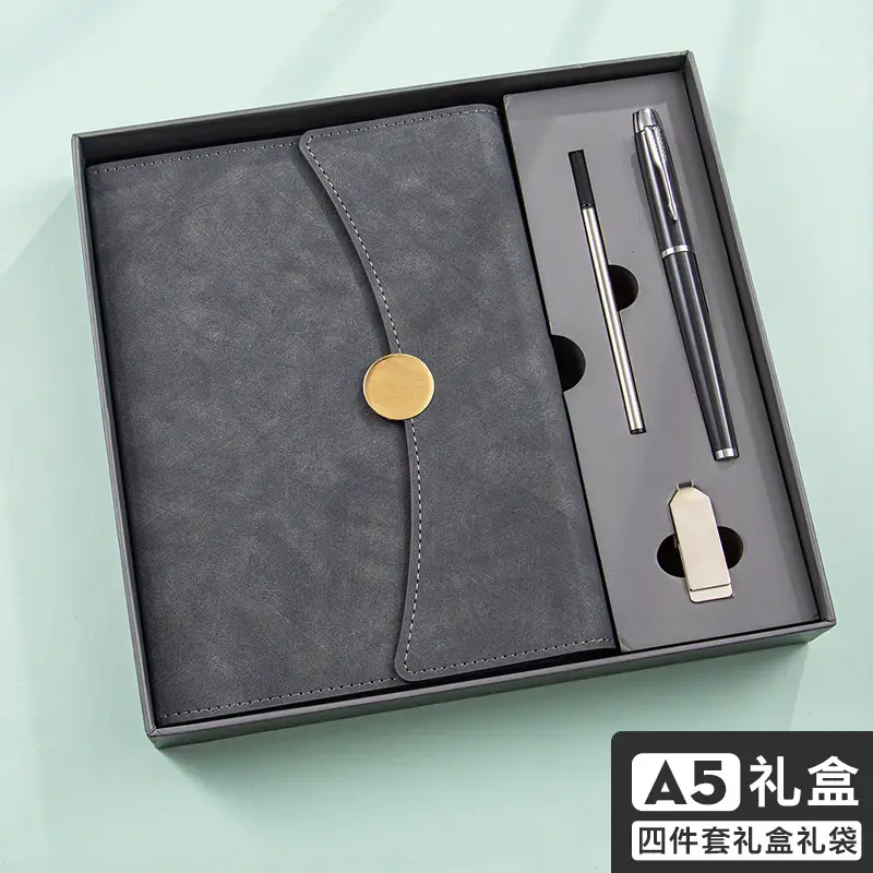A5 Green Leather Notebook Set with Pen & Clip