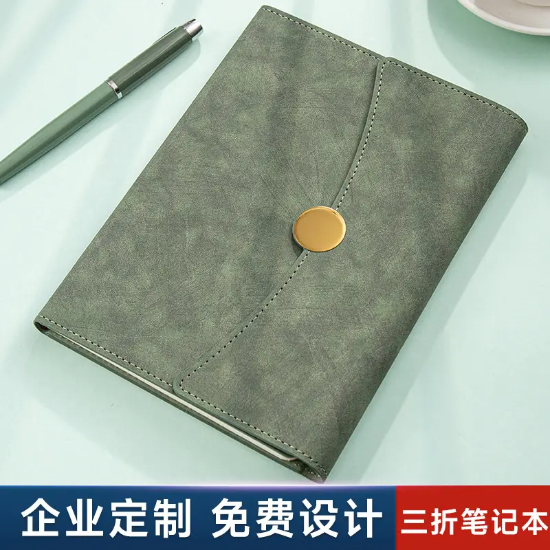 A5 Green Leather Notebook Set with Pen & Clip