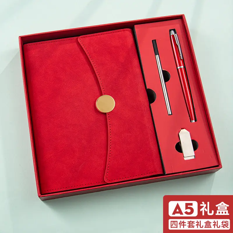 A5 Green Leather Notebook Set with Pen & Clip