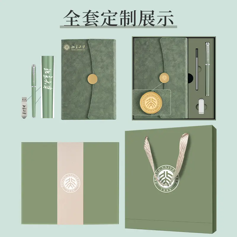 A5 Green Leather Notebook Set with Pen & Clip