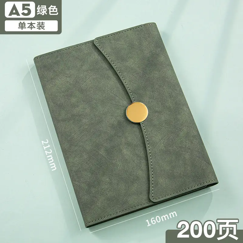 A5 Green Leather Notebook Set with Pen & Clip