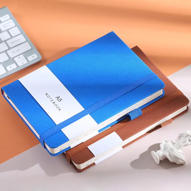A5 Planner Notebook with Strap, Blue & Brown, Durable & Stylish