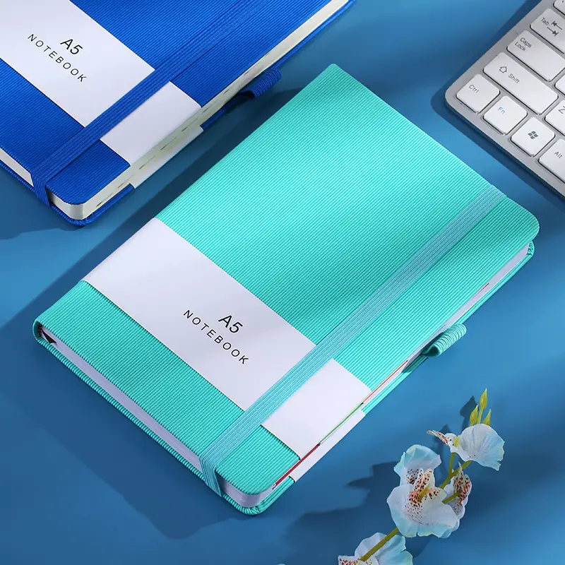 A5 Planner Notebook with Strap, Blue & Brown, Durable & Stylish
