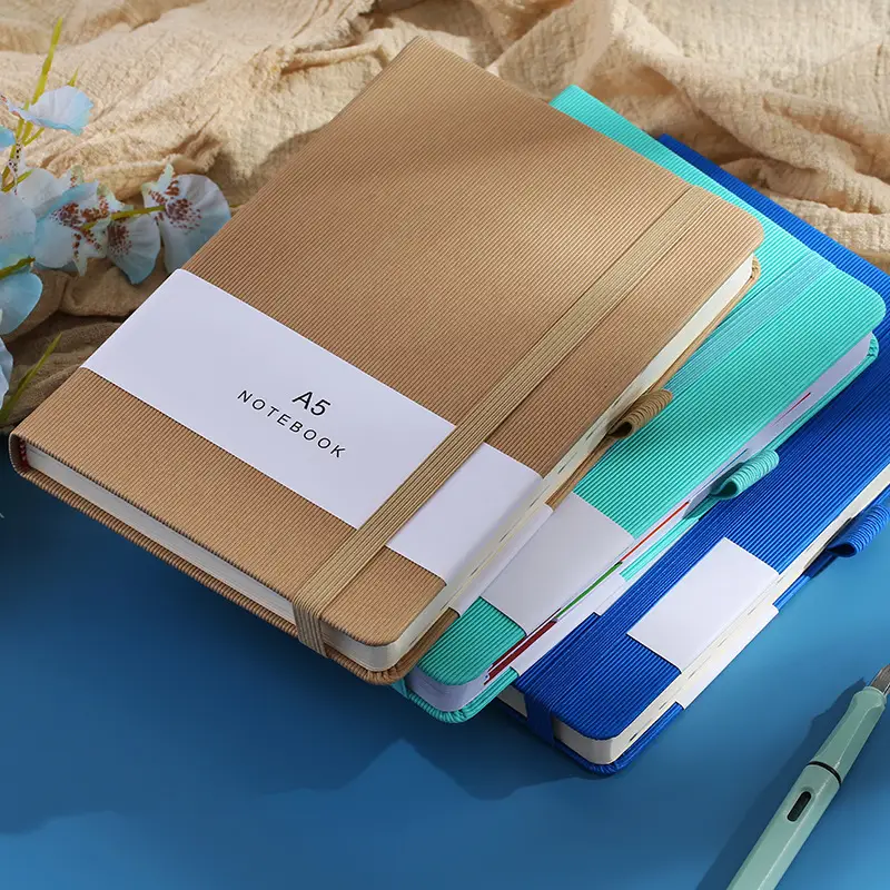 A5 Planner Notebook with Strap, Blue & Brown, Durable & Stylish
