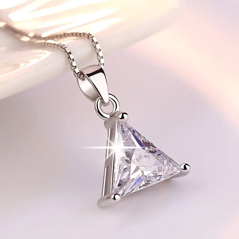 Silver Plated Triangle Necklace Women Korean Style Daily Wear