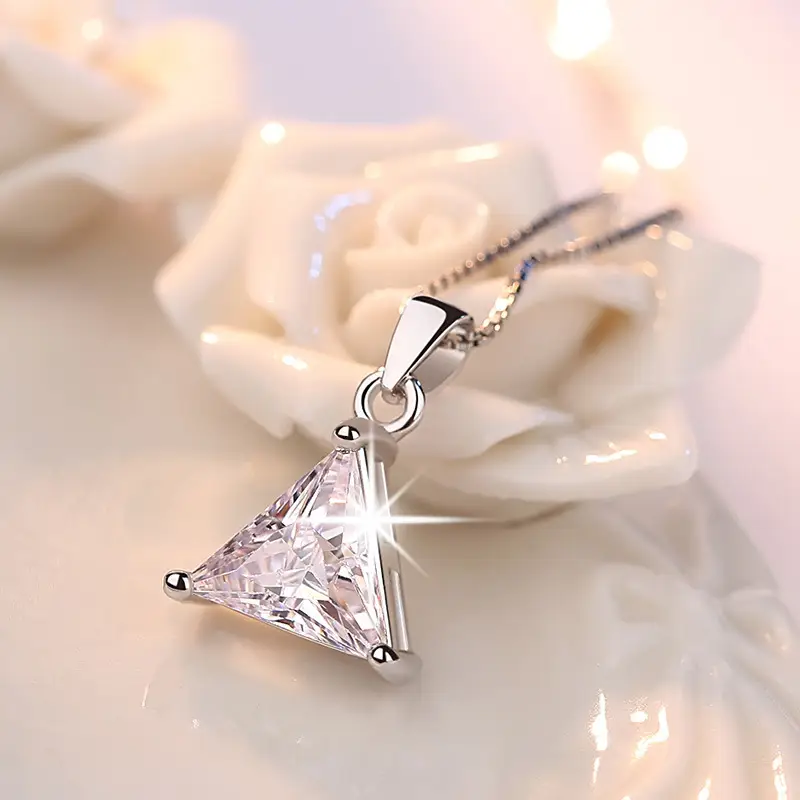 Silver Plated Triangle Necklace Women Korean Style Daily Wear