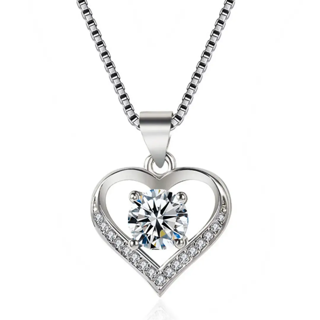 Silver Heart Pendant Necklace Korean Style Daily Wear
