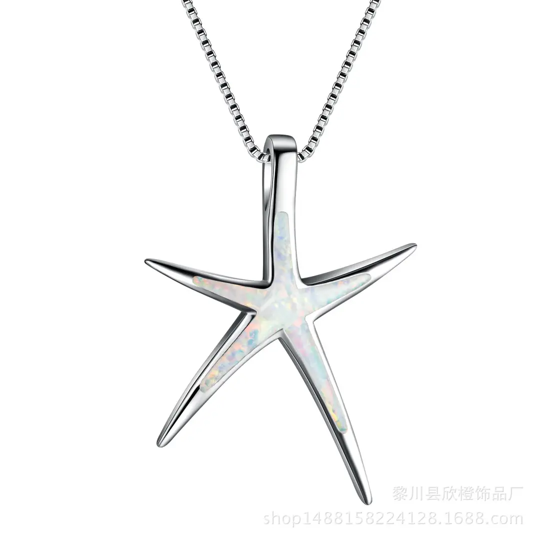 Blue Starfish Opal Necklace for Women Fashion Jewelry