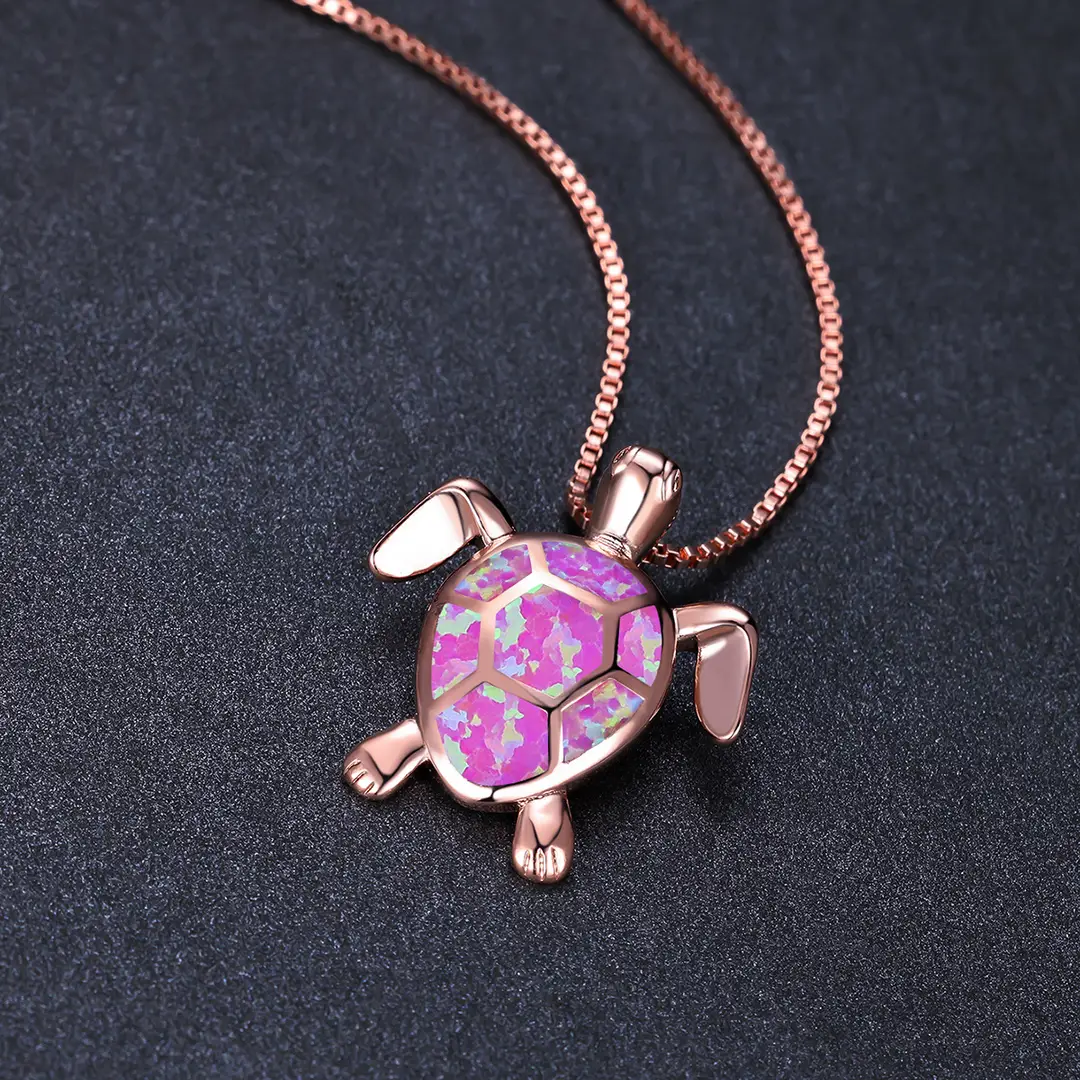 White Gold Opal Turtle Necklace Fashion Jewelry