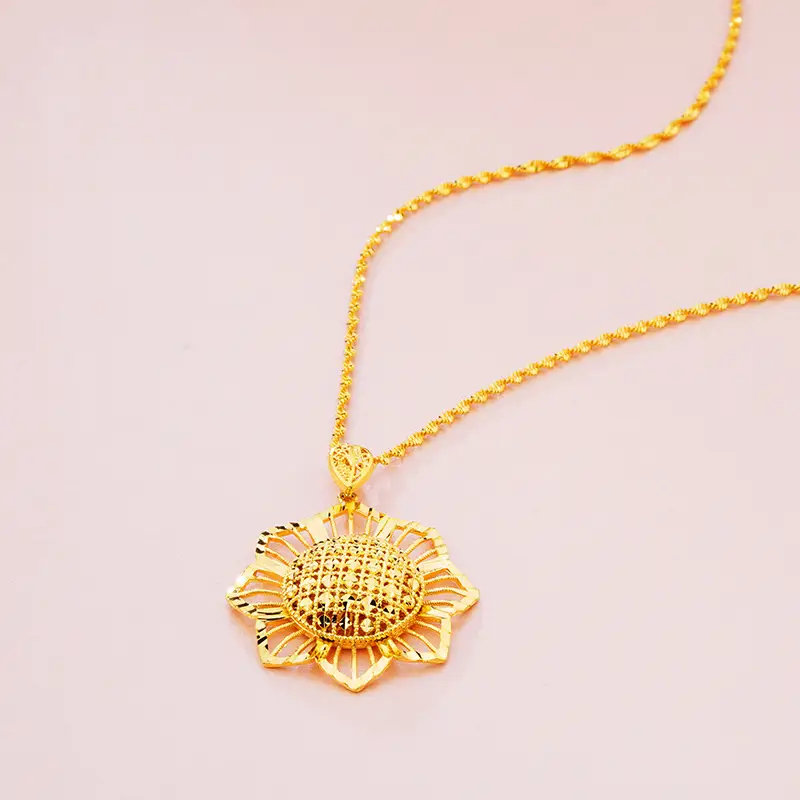 Women Gold Sunflower Pendant Retro Ethnic Jewelry