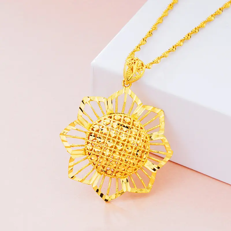 Women Gold Sunflower Pendant Retro Ethnic Jewelry