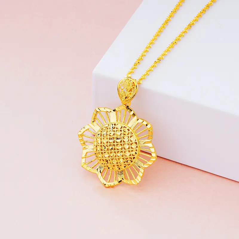 Women Gold Sunflower Pendant Retro Ethnic Jewelry