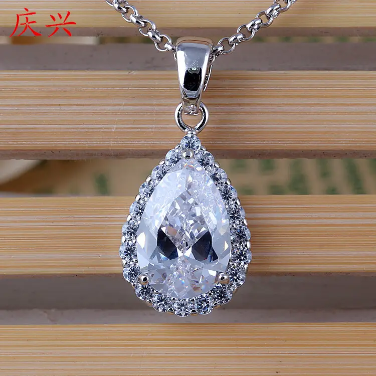 White Zircon Pendant Necklace Copper Pave Fashion