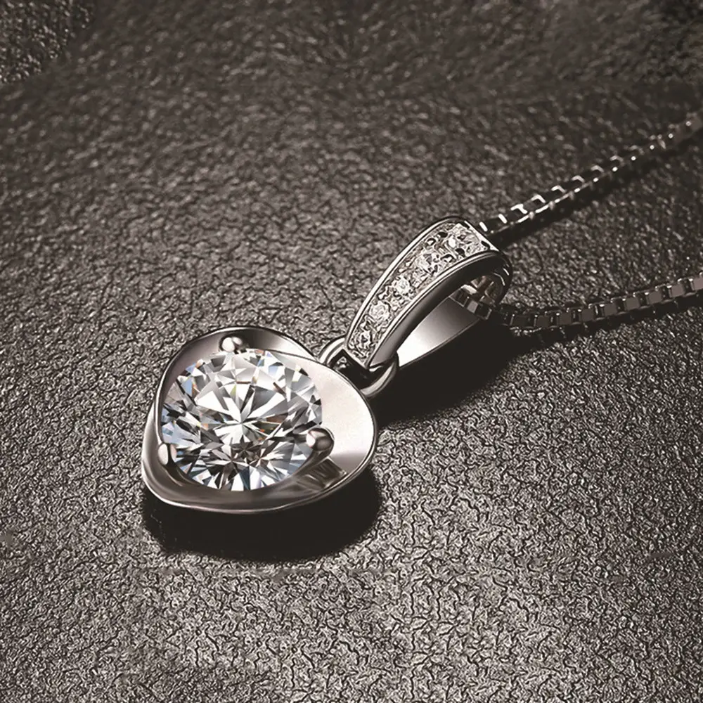 Purple Heart Crystal Necklace for Women Korean Style