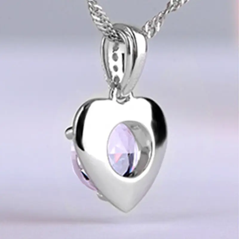 Purple Heart Crystal Necklace for Women Korean Style