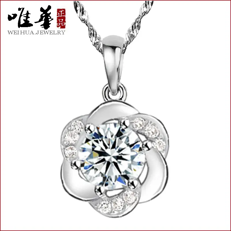 Red Flower Plum Pendant Necklace for Women Silver Plated Fashion Jewelry