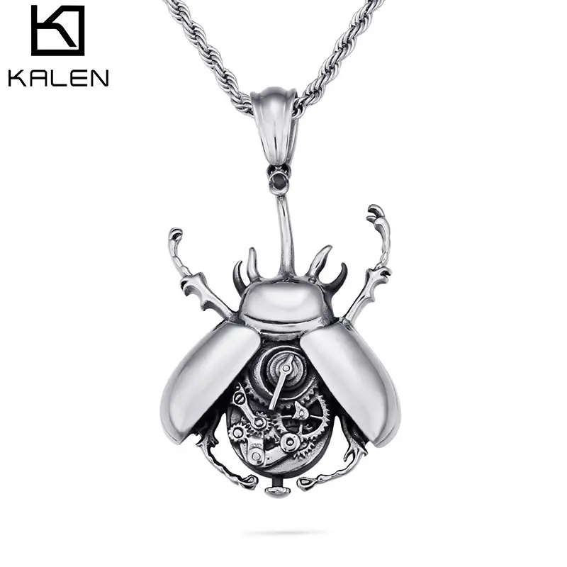 Men Mechanical Gear Beetle Pendant Stainless Steel