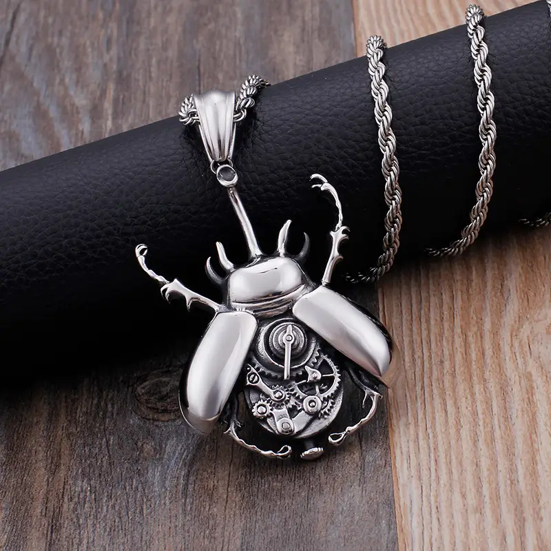 Men Mechanical Gear Beetle Pendant Stainless Steel