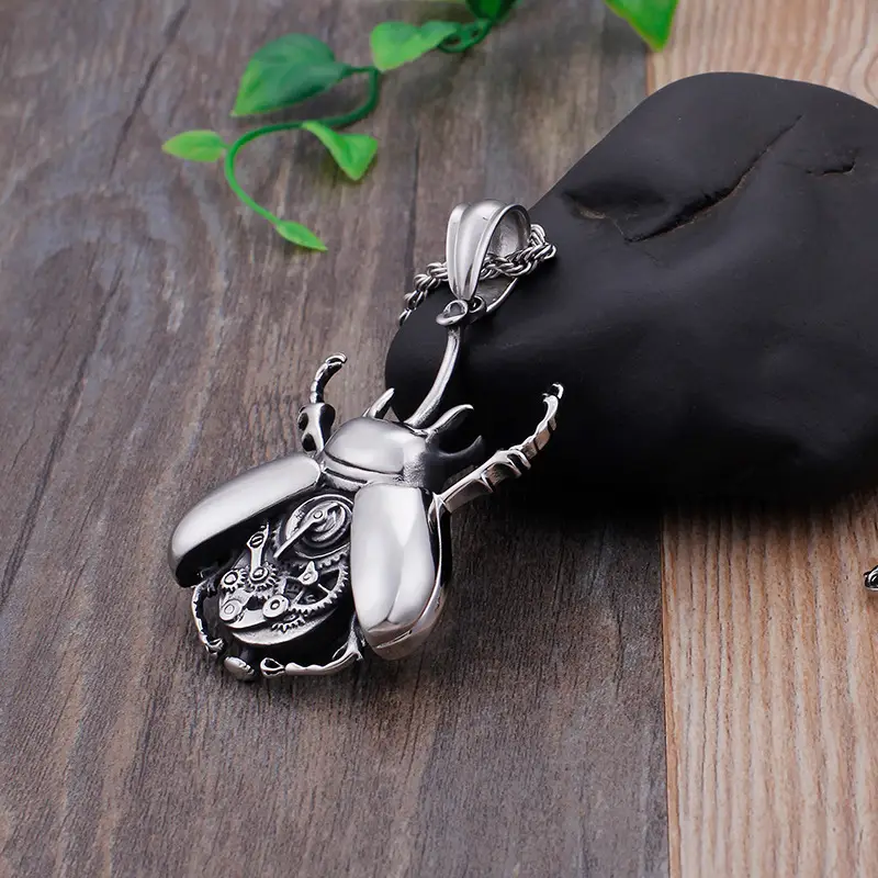 Men Mechanical Gear Beetle Pendant Stainless Steel